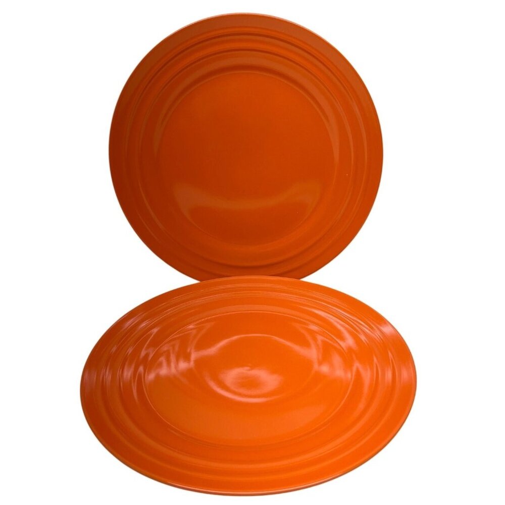 2 Rachael Ray Double Ridge Orange Dinner Plates 11 1/4”